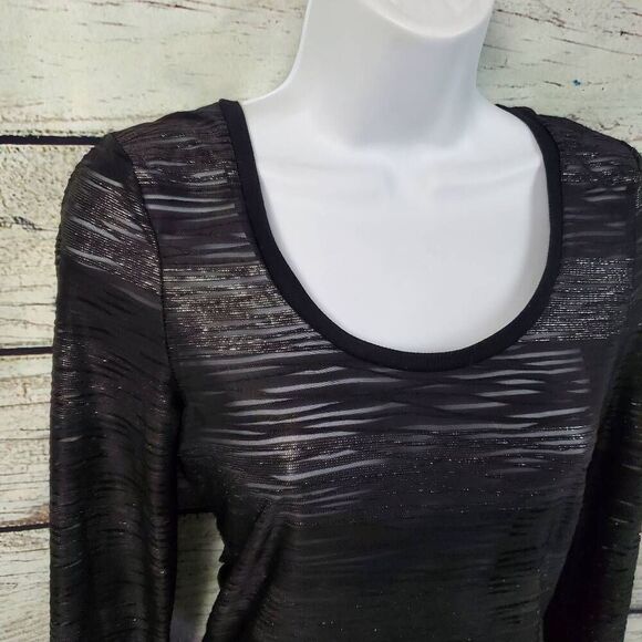 Maurices Women’s Sheer Glitter Long Sleeve Top Black Size Small Stretch Fitted - Picture 3 of 7